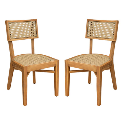 Netho Acacia Wood Dining Chair with Light Brown Wicker,Set of 2