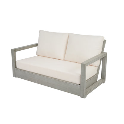Andrae Outdoor Acacia Wood Loveseat Set with Coffee Table
