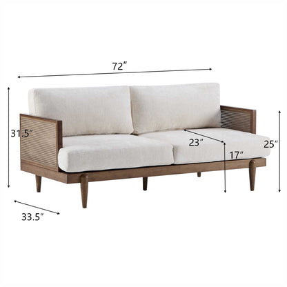 EMIR 72" Square Arm 3-Seater Sofa with Cane Rattan and Wooden Frame