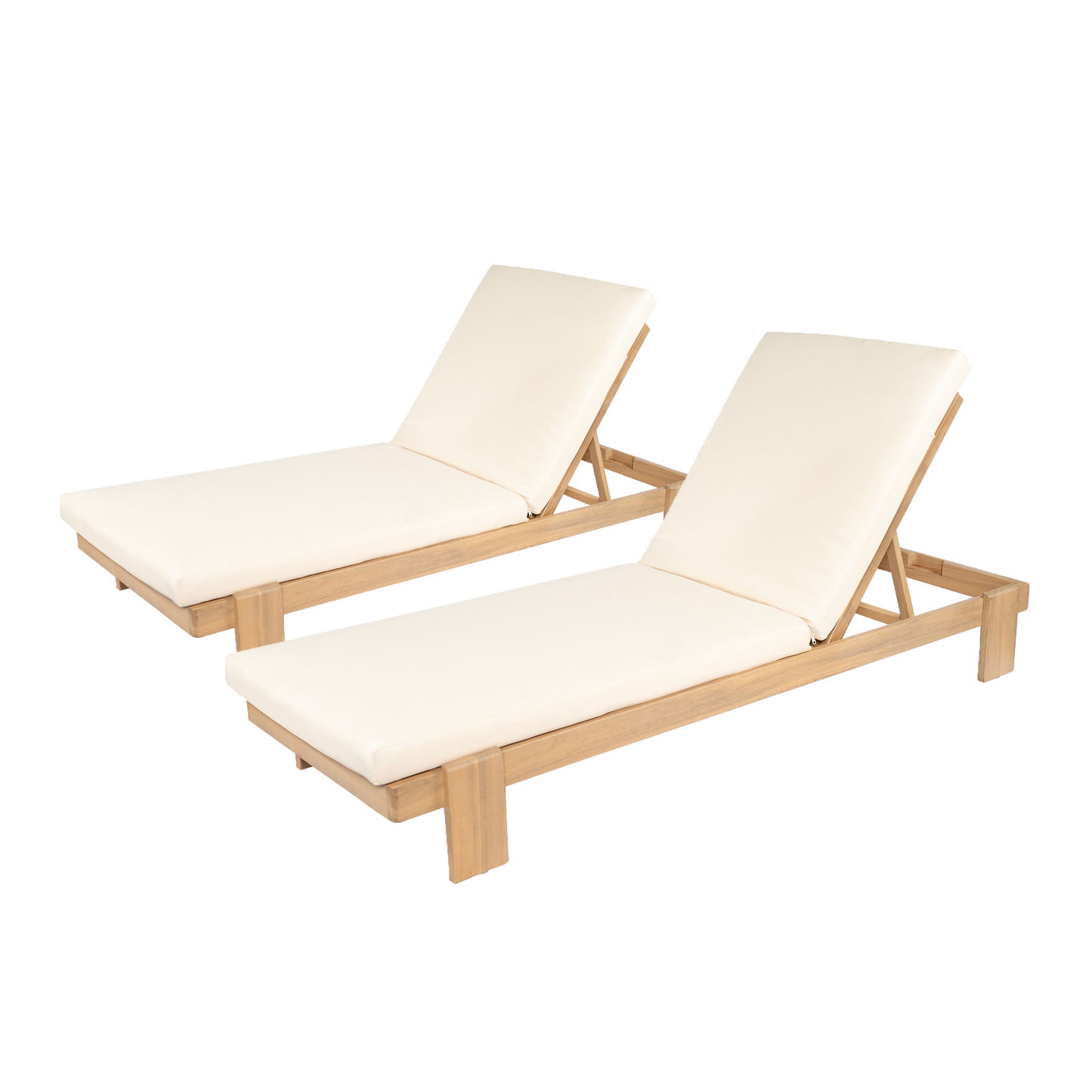 Enchang Outdoor Acacia Wood Chaise Lounge, Teak Frame, with Cushion