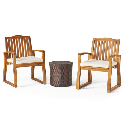 Malibu Outdoor Acacia Wood 3 Piece Chat Set with Wicker Table