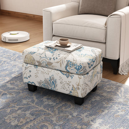 Aurelia Upholstered Ottoman, Beige&Blue