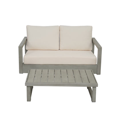 Andrae Outdoor Acacia Wood Loveseat Set with Coffee Table