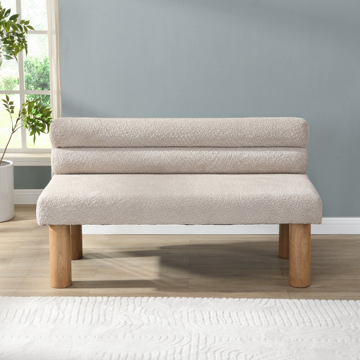 Aetherin Upholstered Dining Bench, Boucle Ottoman for Dining Room, Bedroom, Living Room