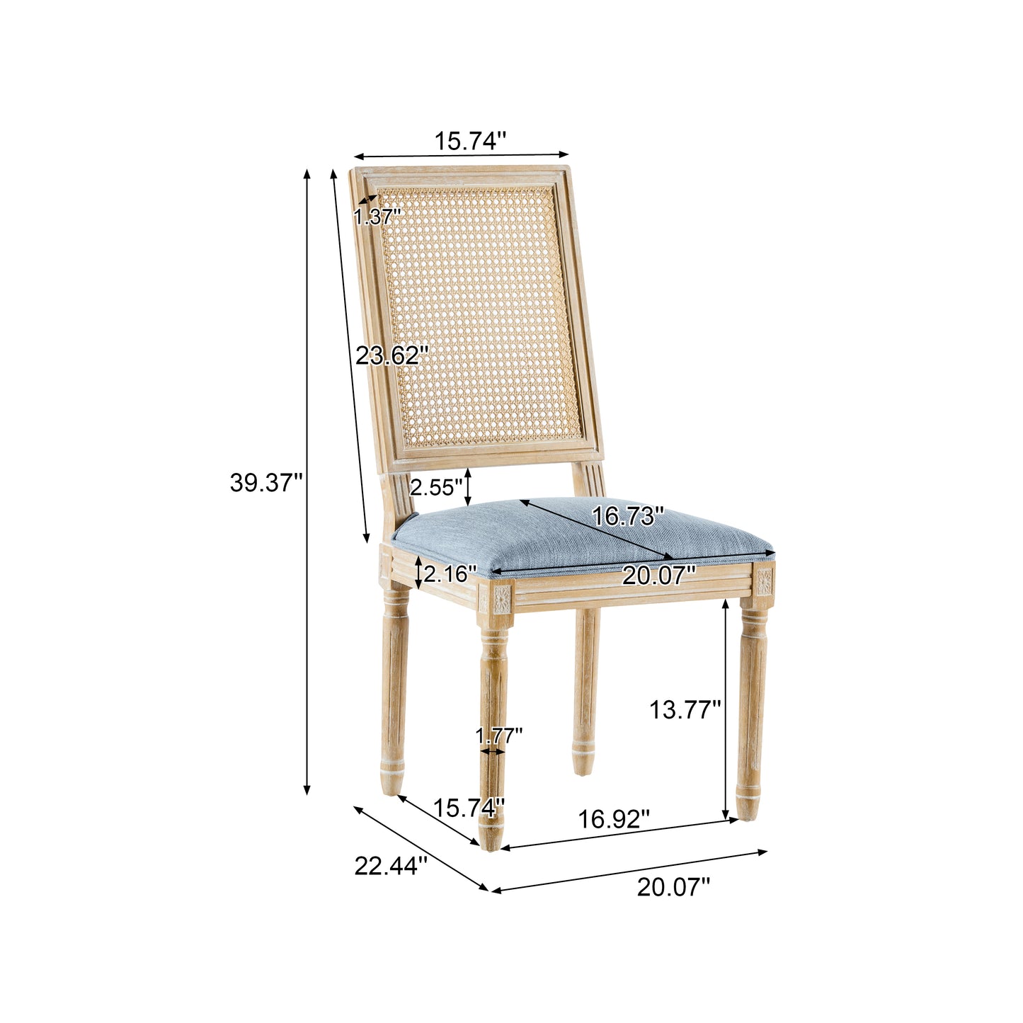 Dagoal French Country Dining Chairs - Elegant Cane Backrest & Upholstered Seats,Set of 2