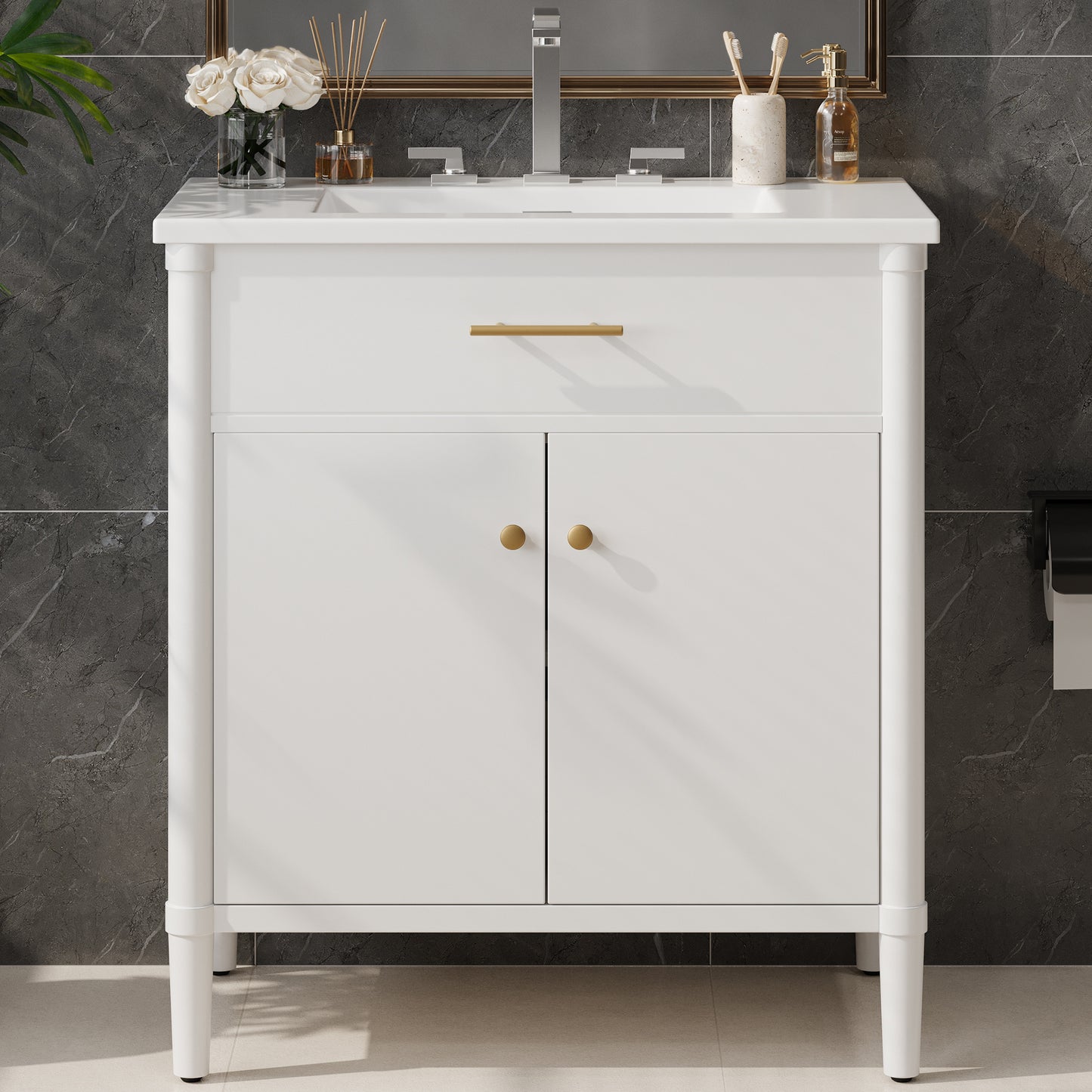 MuKi 31" Bathroom Vanity with Sink, Bathroom Cabinet with Soft Close Doors and Adjustable Shelf