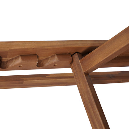 Rionaris Outdoor Acacia Wood Rope Chaise Lounge Adjustable 4-Position Recliner