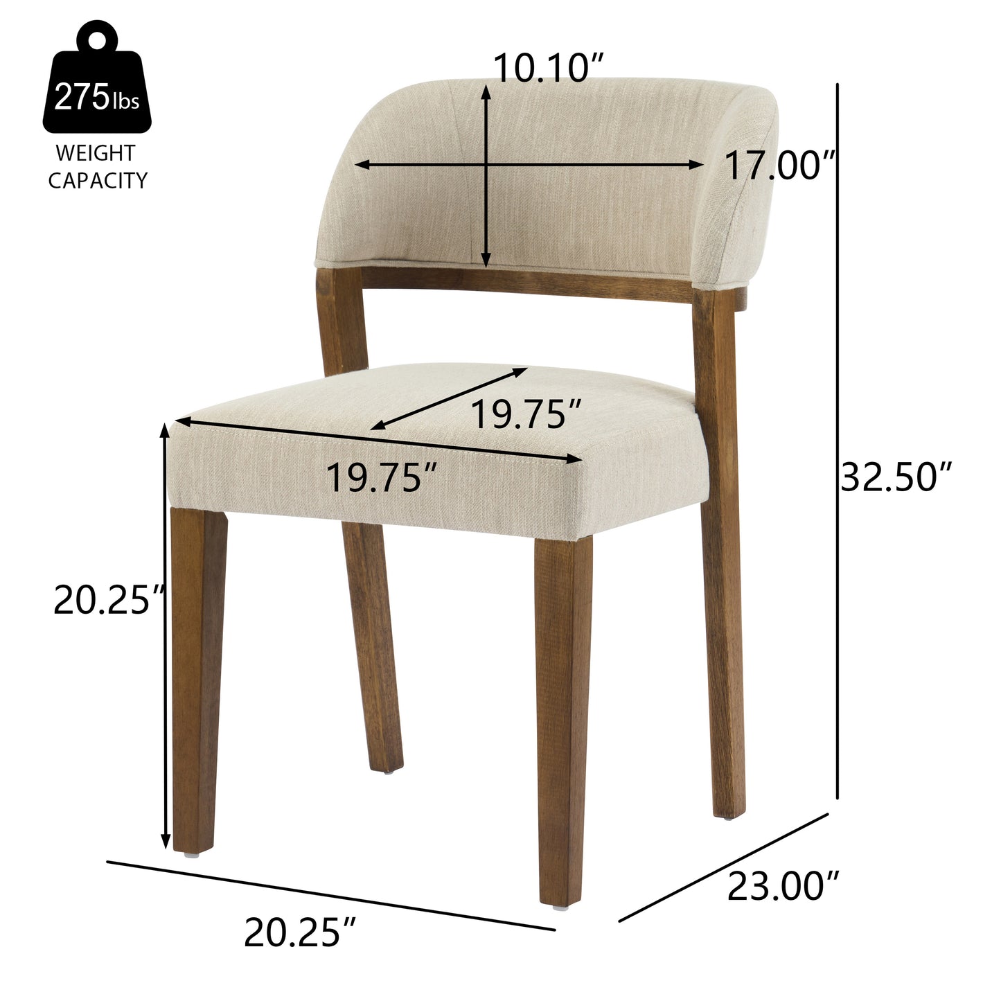 Veyotilous Upholstered Back Side Dining Chair with Rubber Wood Frame (Set of 2)