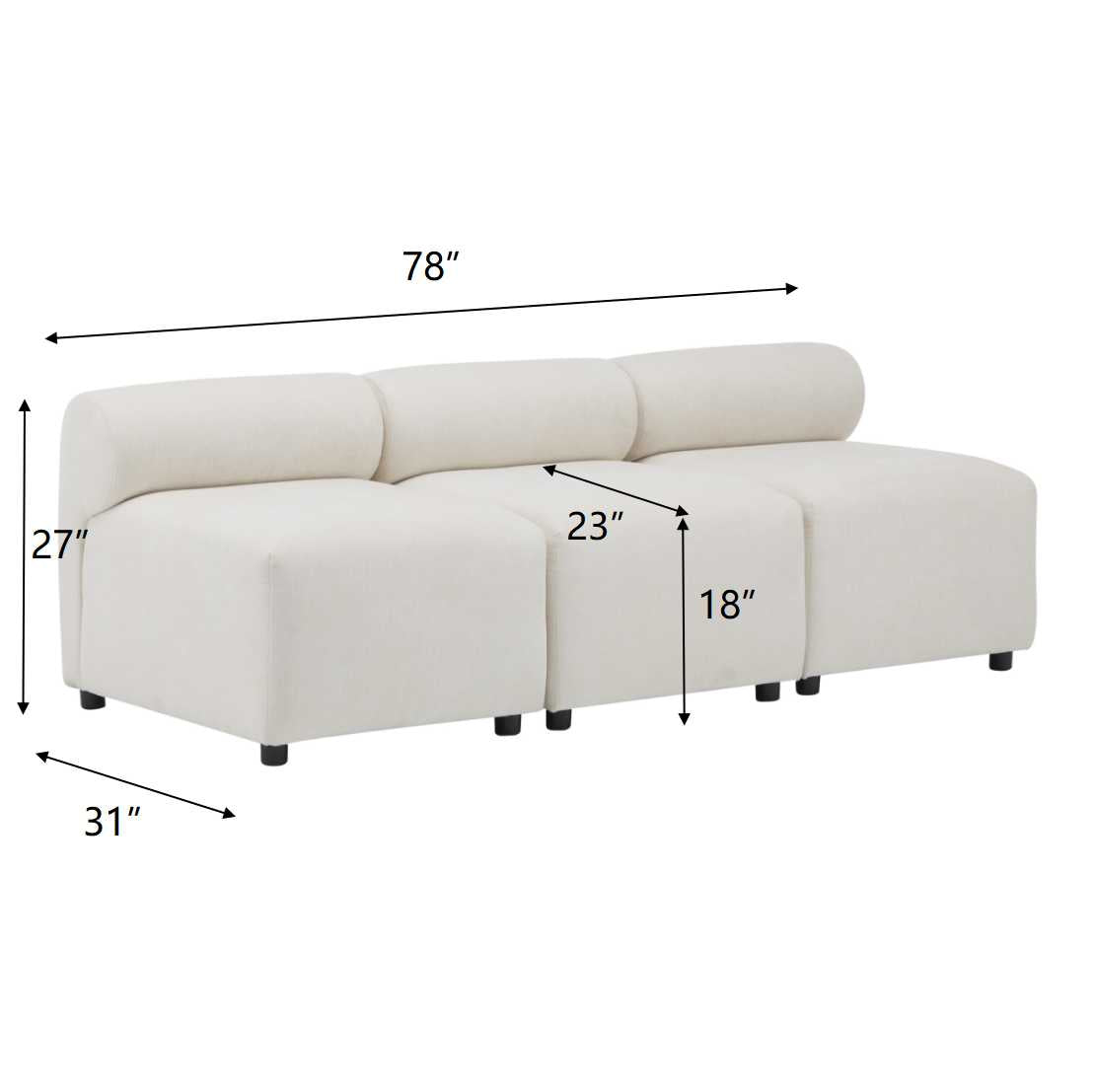 Evelyn Modular Sectional - Armless Chair,Set of 3
