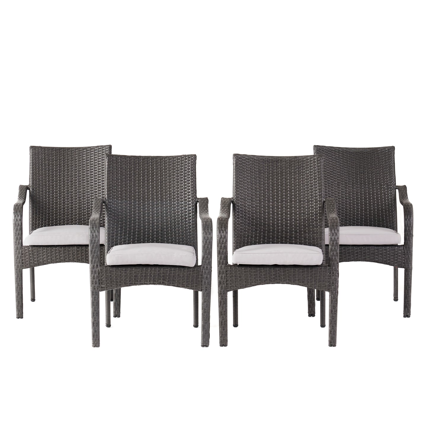 Perseer Outdoor PE Rattan Stacking Chair with Iron Frame and Cushions,Set of 4