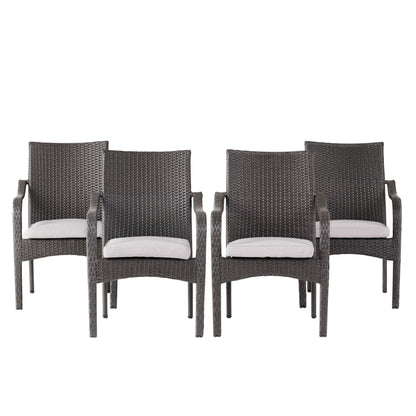 Perseer Outdoor PE Rattan Stacking Chair with Iron Frame and Cushions,Set of 4