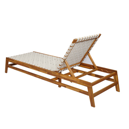 Rionaris Outdoor Acacia Wood Rope Chaise Lounge Adjustable 4-Position Recliner