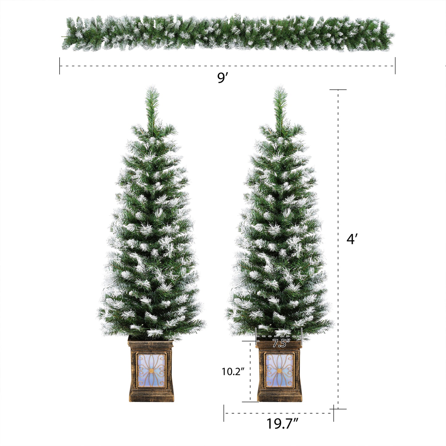 Pereg Artificial Christmas 3-Piece Set Wreath and Set of 2 Entrance Trees X-mas with LED Lights Easy Assembly