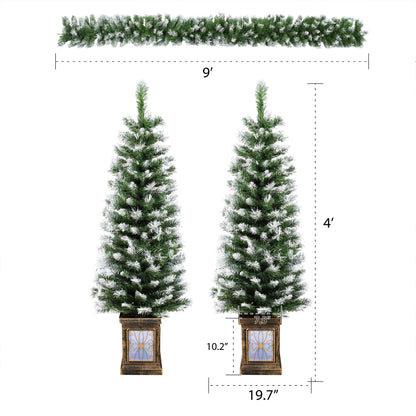 Pereg Artificial Christmas 3-Piece Set Wreath and Set of 2 Entrance Trees X-mas with LED Lights Easy Assembly