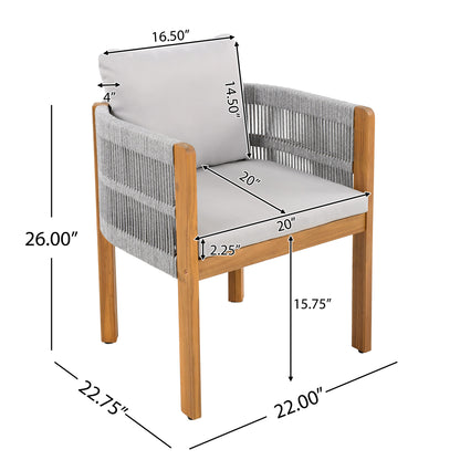 Sylvia Outdoor Dining Set with Acacia Wood Table and 6 Chairs,Waterproof Cushions