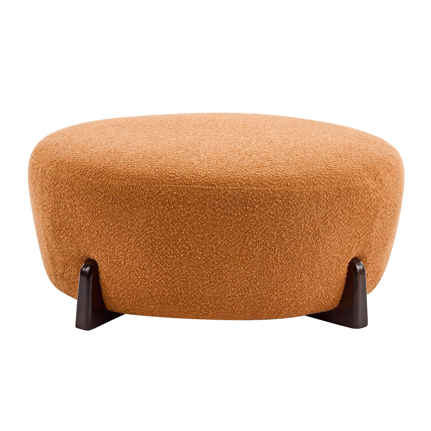 Modis Round Ottoman: Boucle Top with Splayed Rubber Wood Legs