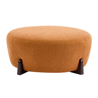 Modis Round Ottoman: Boucle Top with Splayed Rubber Wood Legs