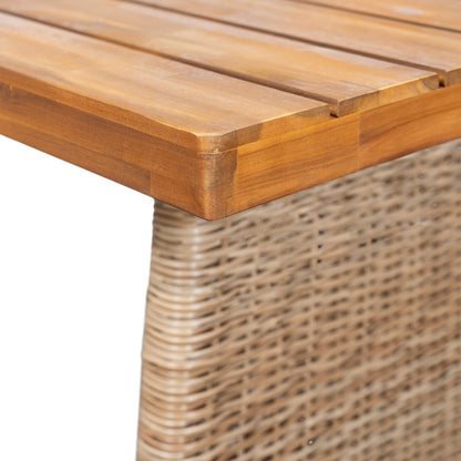 Vireor Outdoor Acacia Wood Dining Table,Slatted Tabletop and Handwoven Rattan Legs