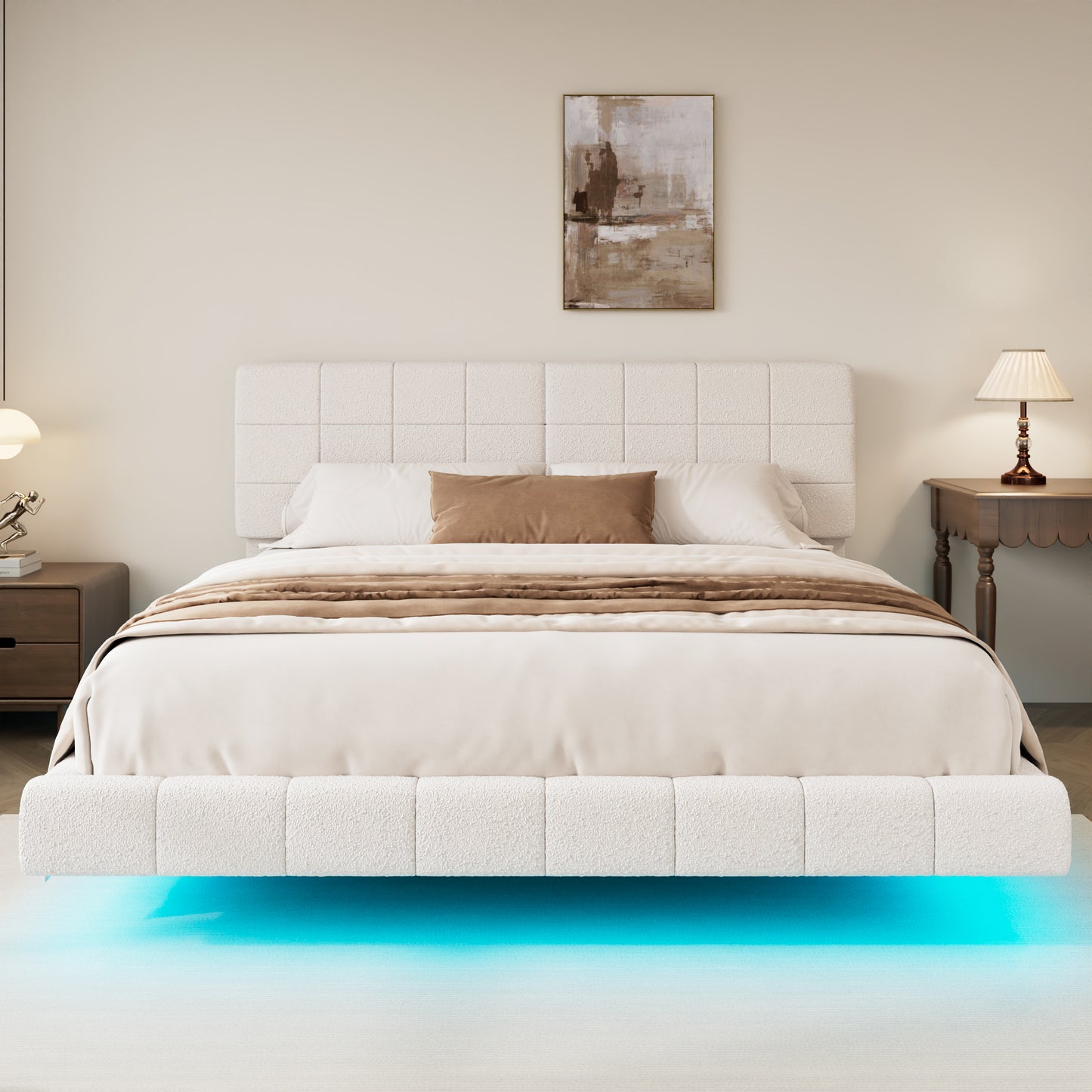 Anjelina Cloud-Like Boucle Floating Bed with Multicolor Mood Lighting