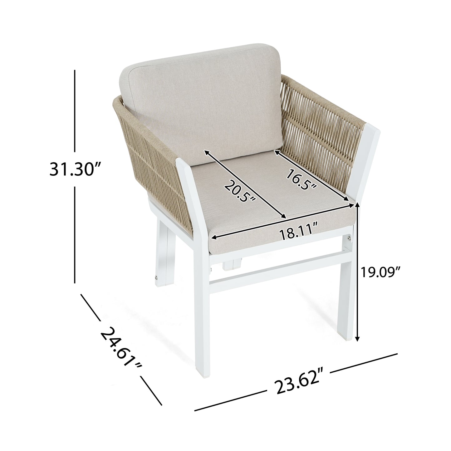 Rowan Outdoor Dining Chair Set of 2, Aluminum Frame with Cushion & Rattan Accents, 300lbs Capacity, All-Weather Patio Seating for Backyard, Deck & Garde
