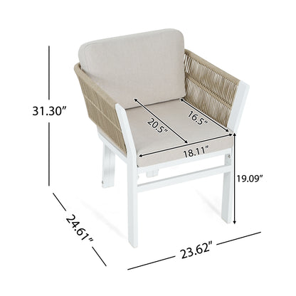 Rowan Outdoor Dining Chair Set of 2, Aluminum Frame with Cushion & Rattan Accents, 300lbs Capacity, All-Weather Patio Seating for Backyard, Deck & Garde