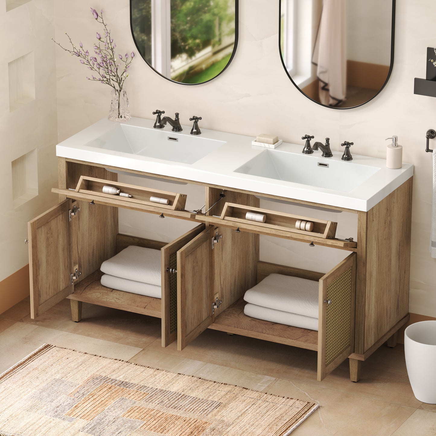 Silas 60 Inch Bathroom Vanity with Double Sink ( SMC Sink ), Large Storage Space