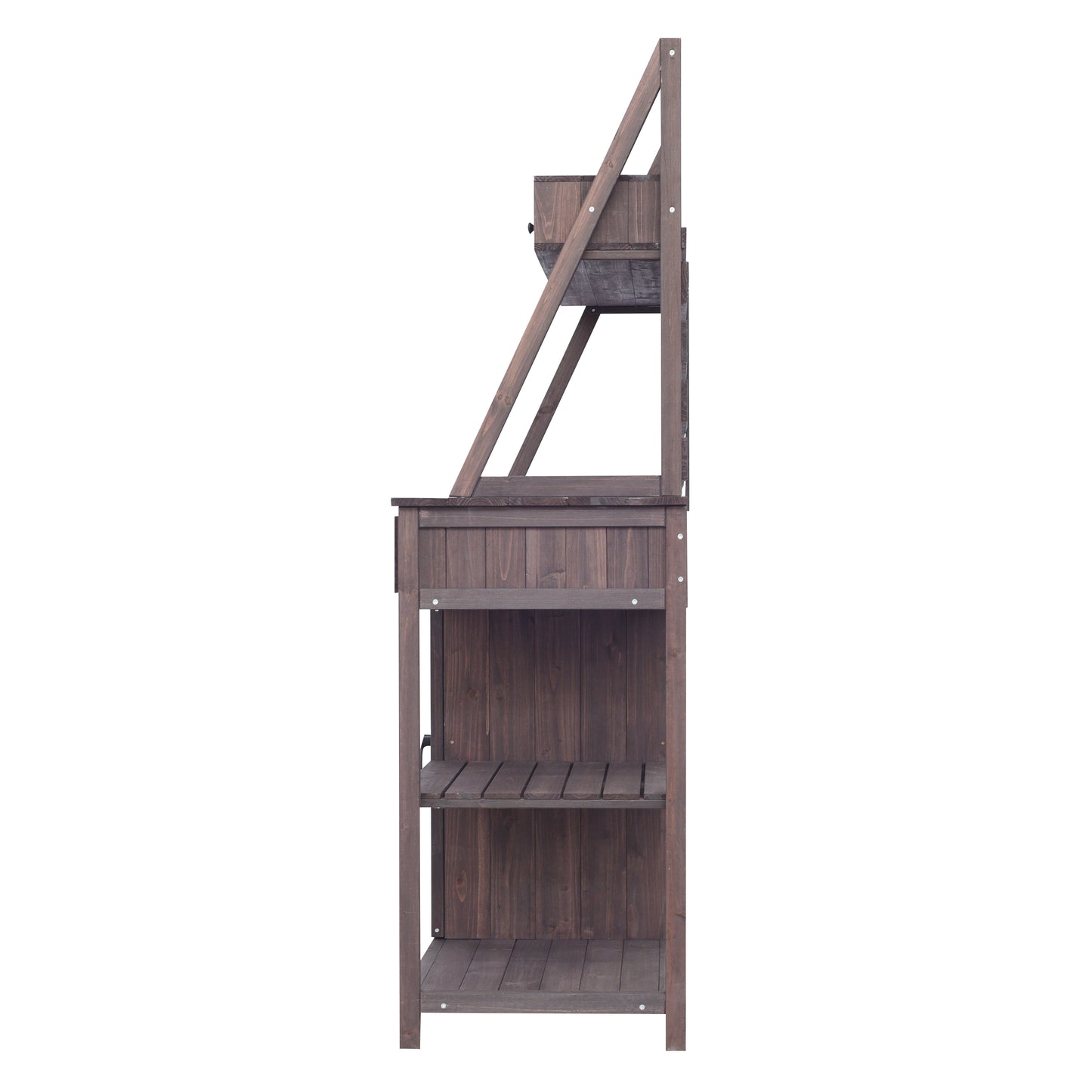 Quirion Brown Fir Wood Potting Bench with Slatted Back Panel & Storage Cabinet & Drawer