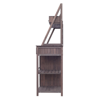 Quirion Brown Fir Wood Potting Bench with Slatted Back Panel & Storage Cabinet & Drawer