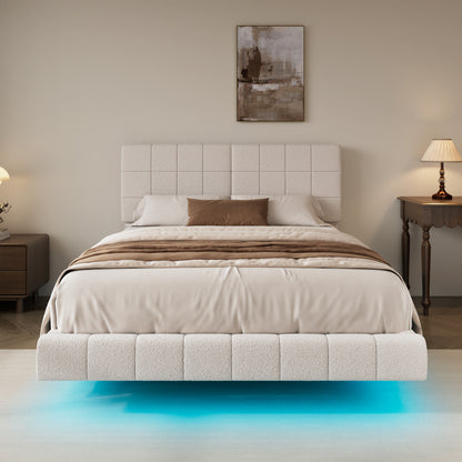 Anjelina Cloud-Like Boucle Floating Bed with Multicolor Mood Lighting