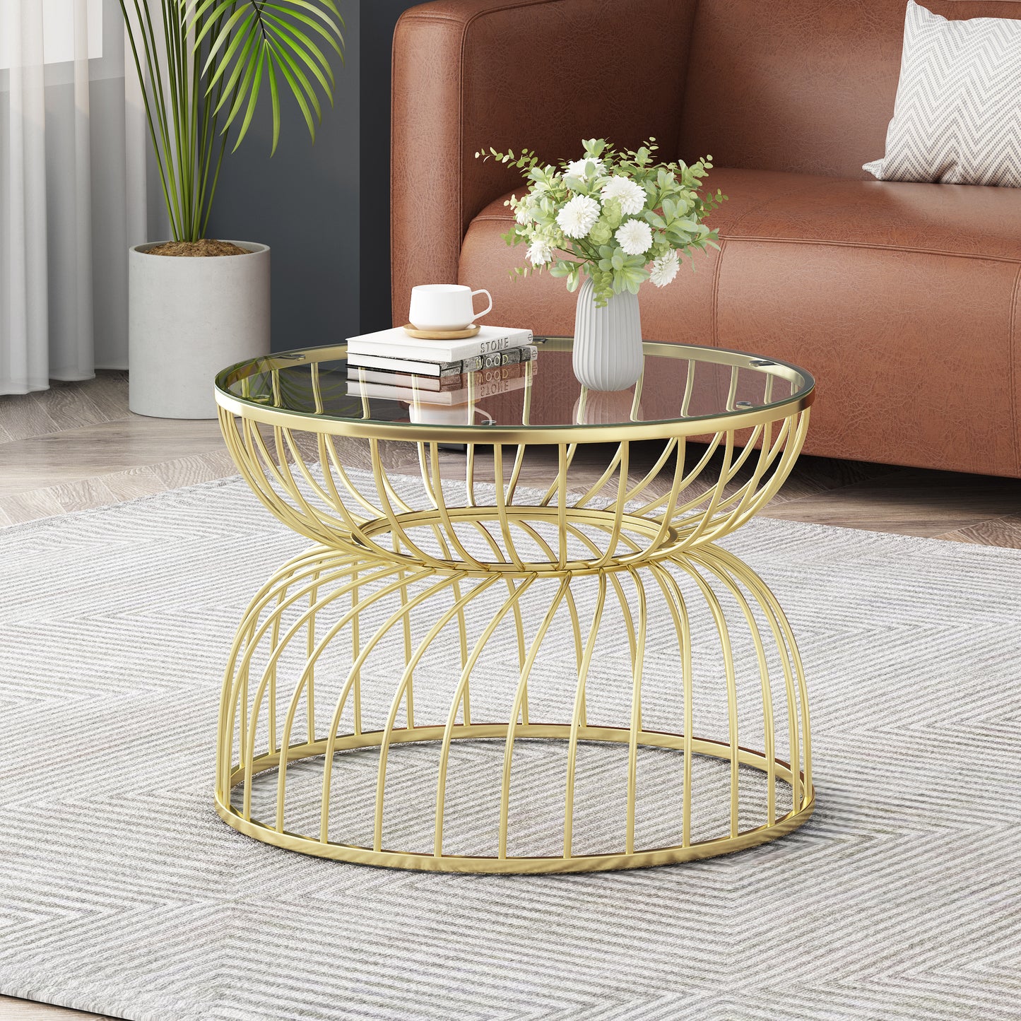 Gold glass luxury side table coffee table modern apartment living room coffee table