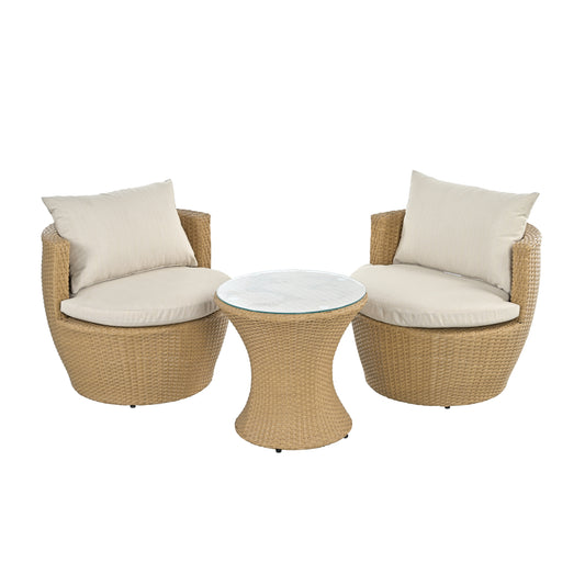 Laurela Outdoor Patio 3pc Boho Faux Wicker Chat Set