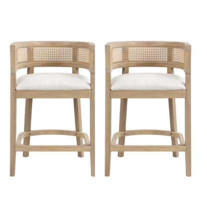 Isidore Wood And Rattan Upholstered Arm Counter Stools,Set of 2