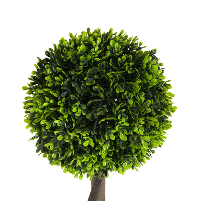 Valvion 34" Artificial Topiary Boxwood Tree Double Ball with Black Plastic Pot, Set of 2