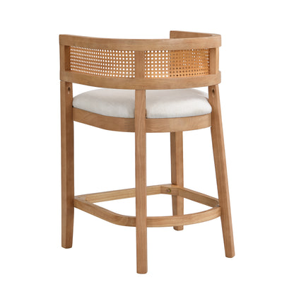Isidore Wood And Rattan Upholstered Arm Counter Stools,Set of 2