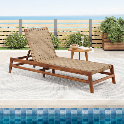Rionaris Outdoor Acacia Wood Rope Chaise Lounge Adjustable 4-Position Recliner