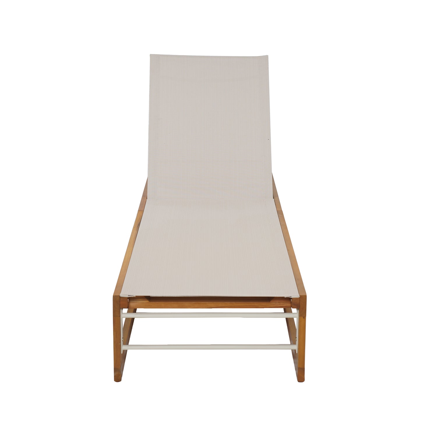Leavitt Outdoor Mesh and Wood Adjustable Chaise Lounge, Black and Teak