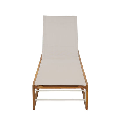 Leavitt Outdoor Mesh and Wood Adjustable Chaise Lounge, Black and Teak