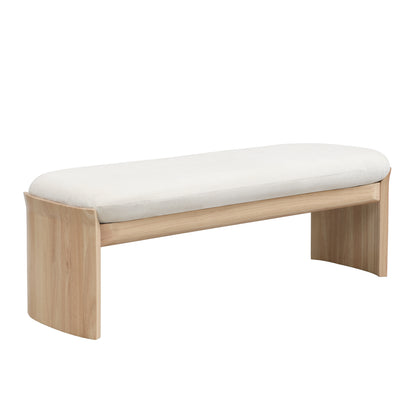 Nirithora 51.5 Inch Beige Rubber Wood Footstool For Bedroom and Living Room