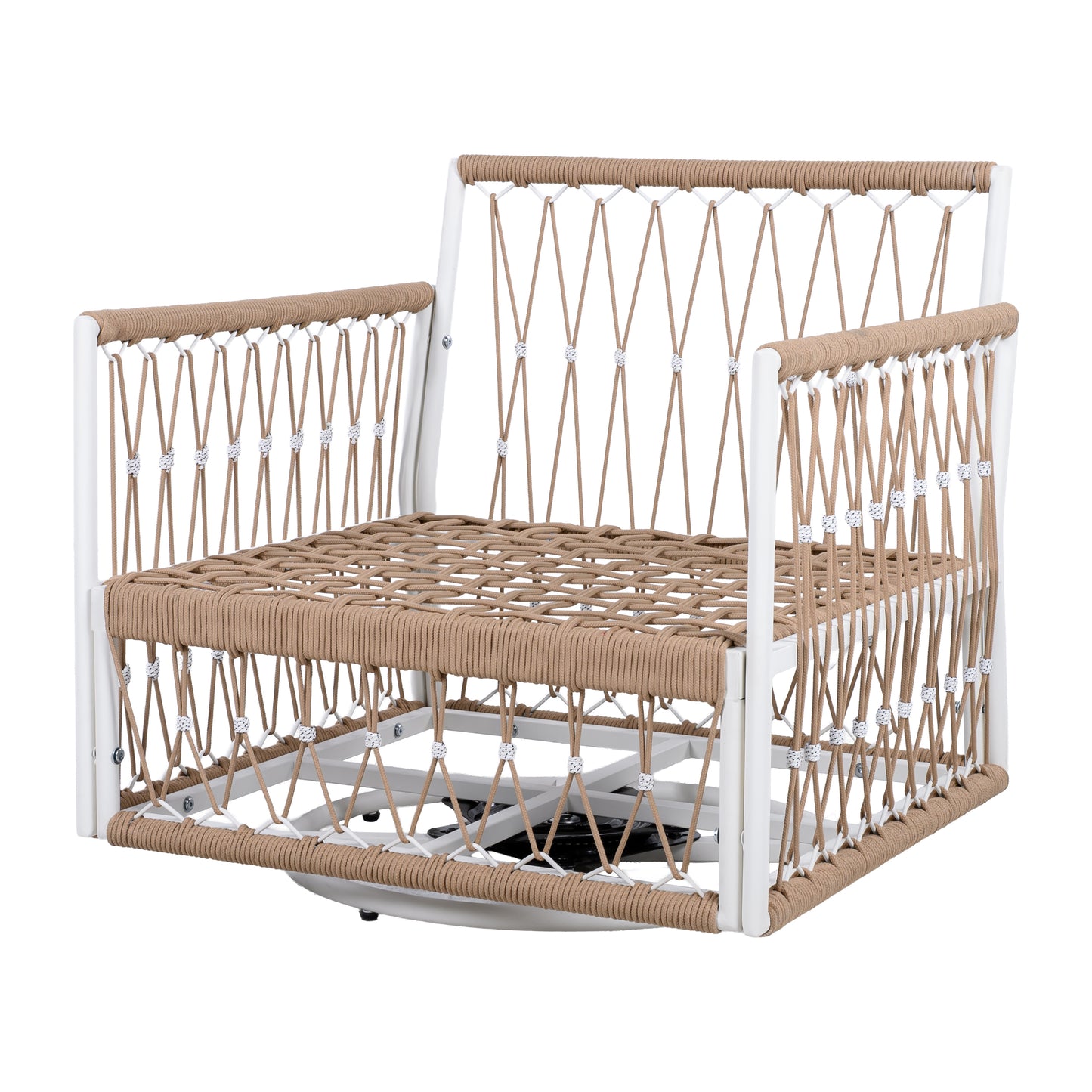 360° Swivel Bohemian Outdoor Lounge Chair with Handwoven Rope,Waterproof Cushions[Set of 2]