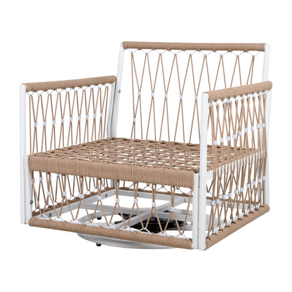 360° Swivel Bohemian Outdoor Lounge Chair with Handwoven Rope,Waterproof Cushions[Set of 2]