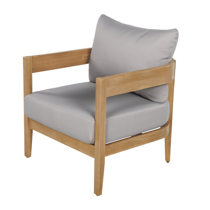 Burrough Outdoor Acacia Wood Club Chair with Removable Cushions for Porch, Garden