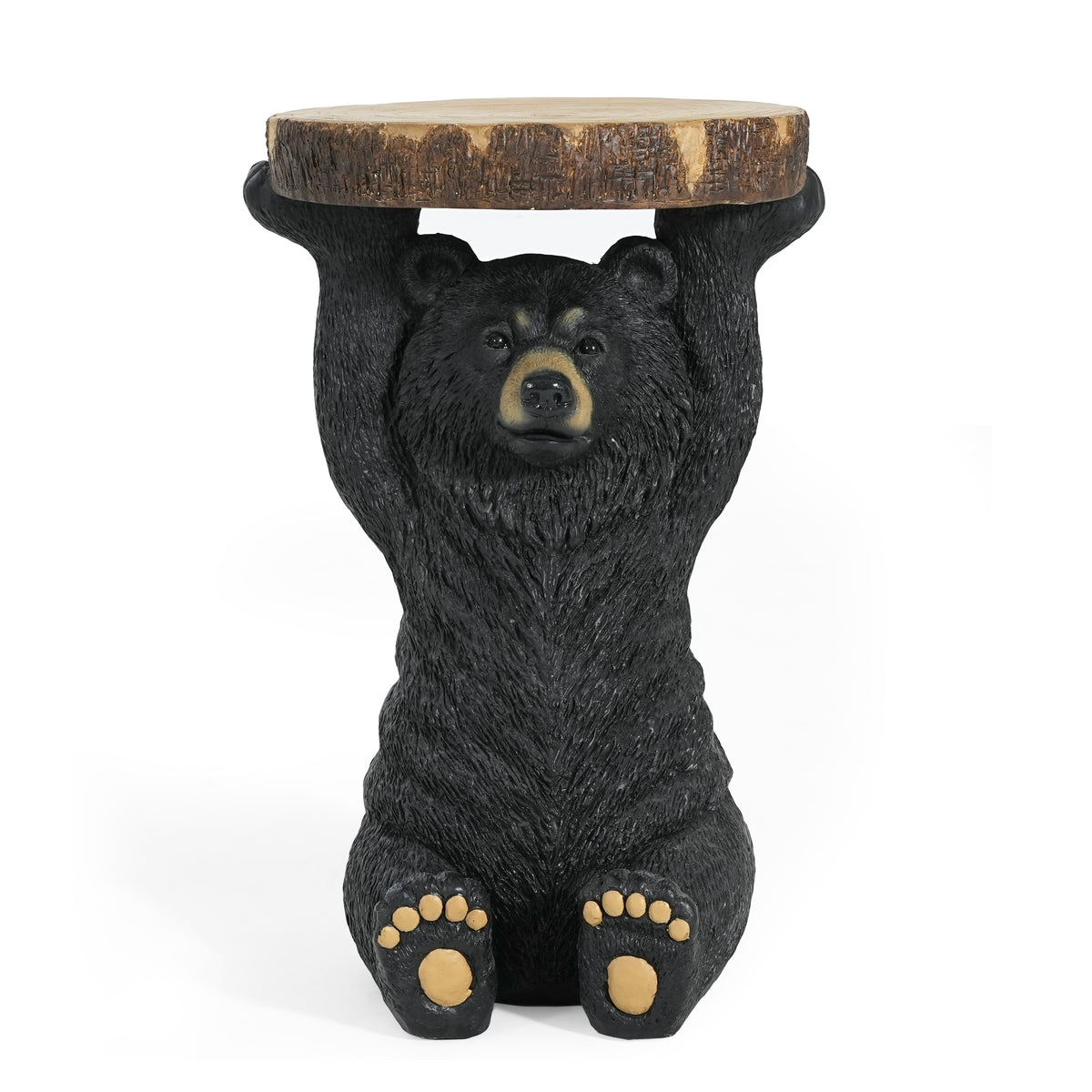 Propinquity Blitz Bear Outdoor Side Table, MGO Bear Statue with Display Tabletop, Hand Painted Sculpture, Cute Small End Table for Indoor/Outdoor, No Assembly Required, Black + Brown