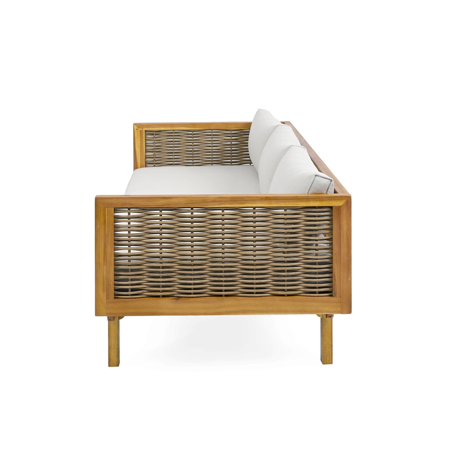 Xenath Outdoor Patio Furnitre Sets 3 Pieces,3 Seater Daybed With Rattan Arms  + Acacia Wood Table