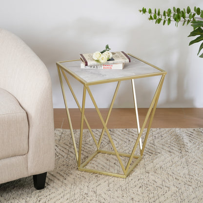 Calliopa Creative Simple Glass Side Table,Gold+White Color