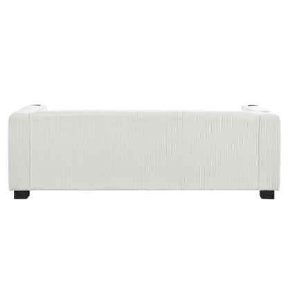 Modern three-seat Solid Wood sofa in striped finish with two cup holders