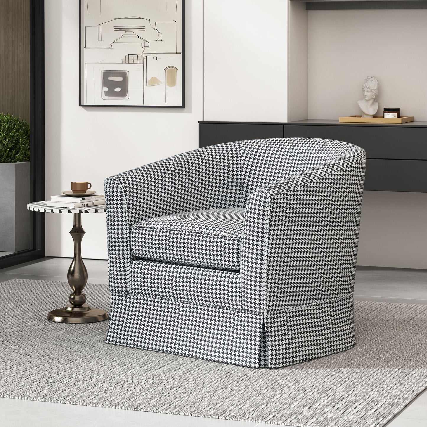Alvnve Elegant Fabric Swivel Chair with Wood Frame