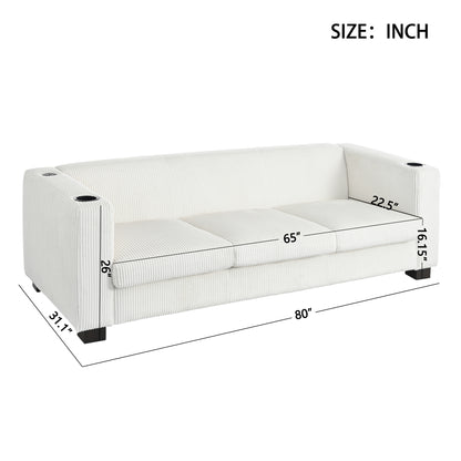 Modern three-seat Solid Wood sofa in striped finish with two cup holders
