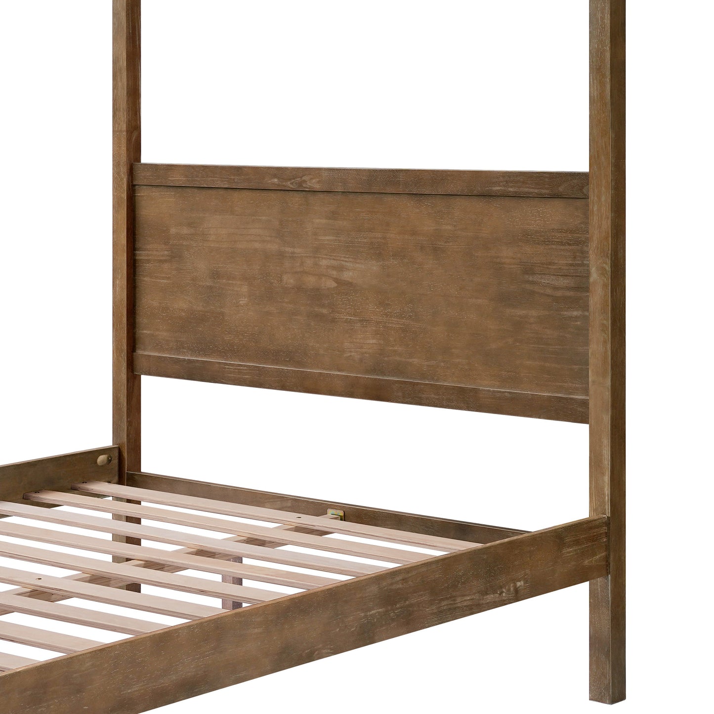 Quorcanor Queen Size Antique Oak Feature Solid Wood Canopy Bed