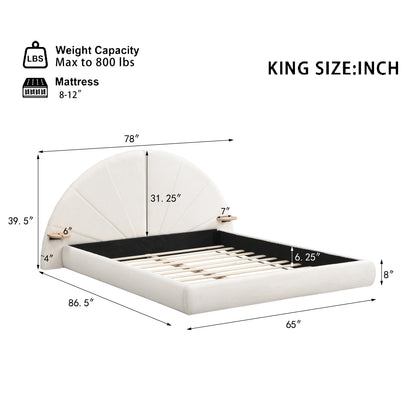 Nylorith Modern Nordic Design Unique Arched Boucle Bed with Small Table,Queen