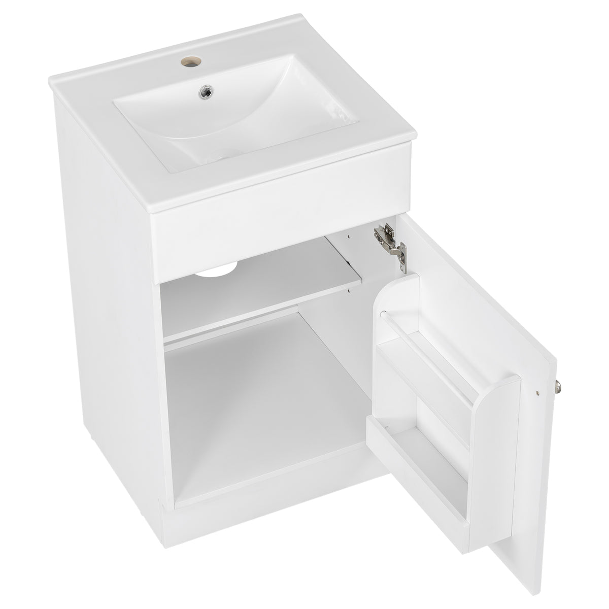 Effervescent Vanes Wood Frame 20" Bathroom Vanity with Ceramic Sink, Cabinet with Soft-Closing Door Shelf and Adjustable Shelf, Open Back, Metal Hardware, Storage/Organizer, White